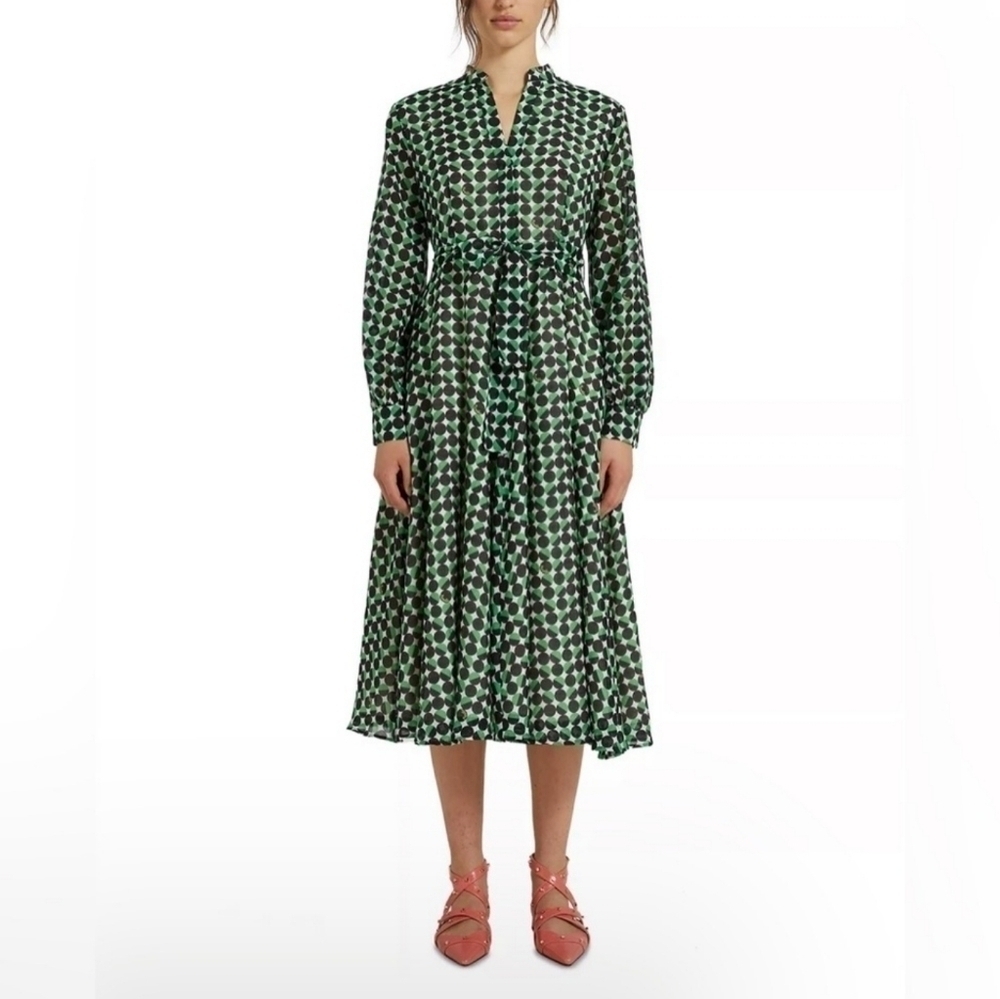 Marella Green Polka Dot Long Sleeve Lined Dress Size 2 - Picture 1 of 12